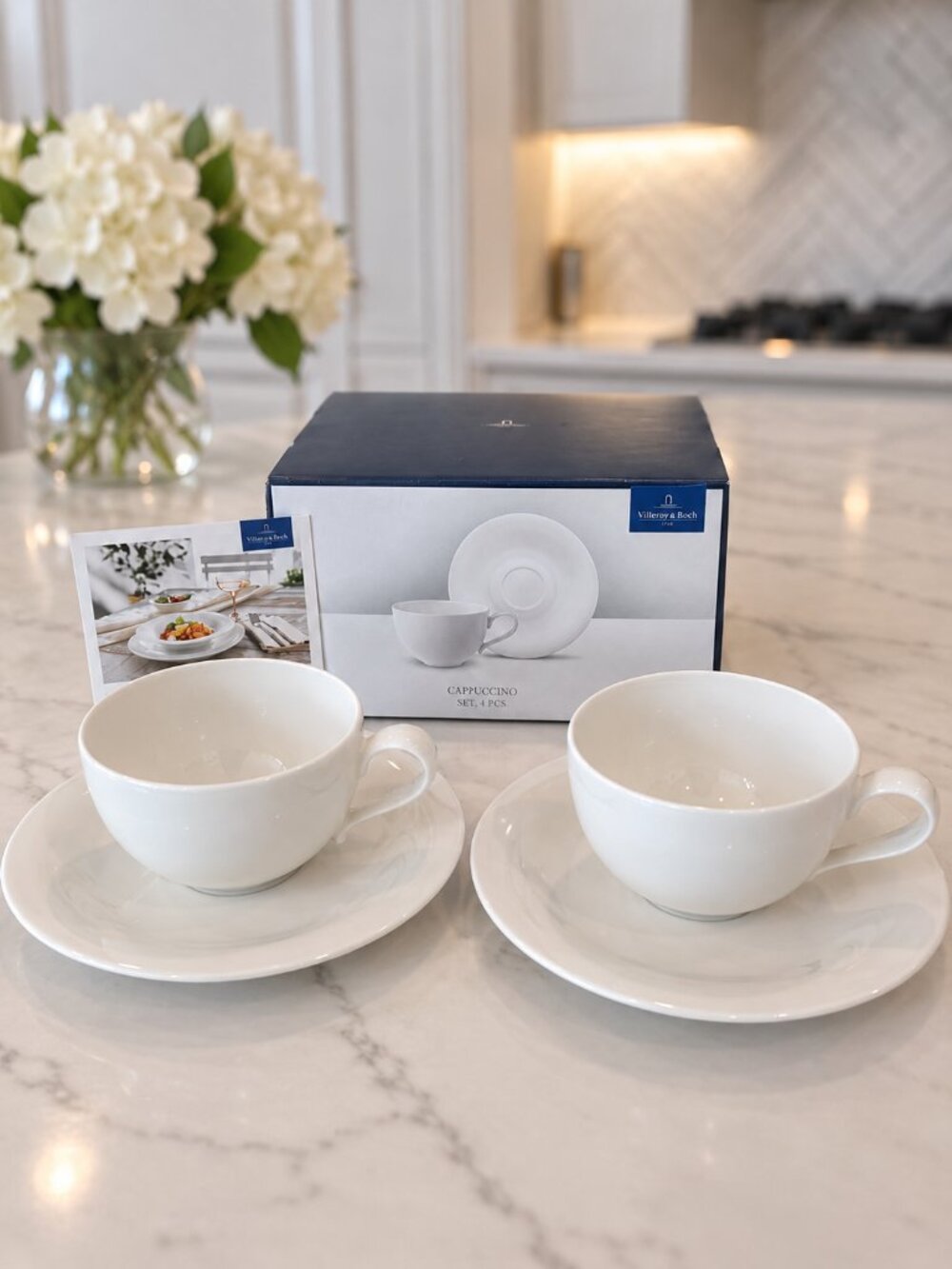 Villeroy & Boch New Porcelain Cottage Cappuccino Cups & Saucers 4 Pc Set NIB